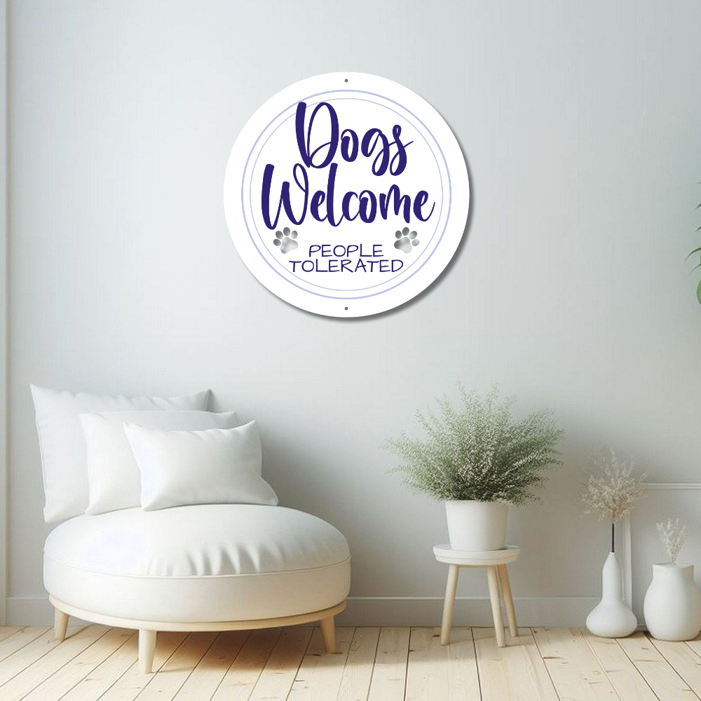 Dogs Welcome People Tolerated Color Infused Metal Wall Art - Blue