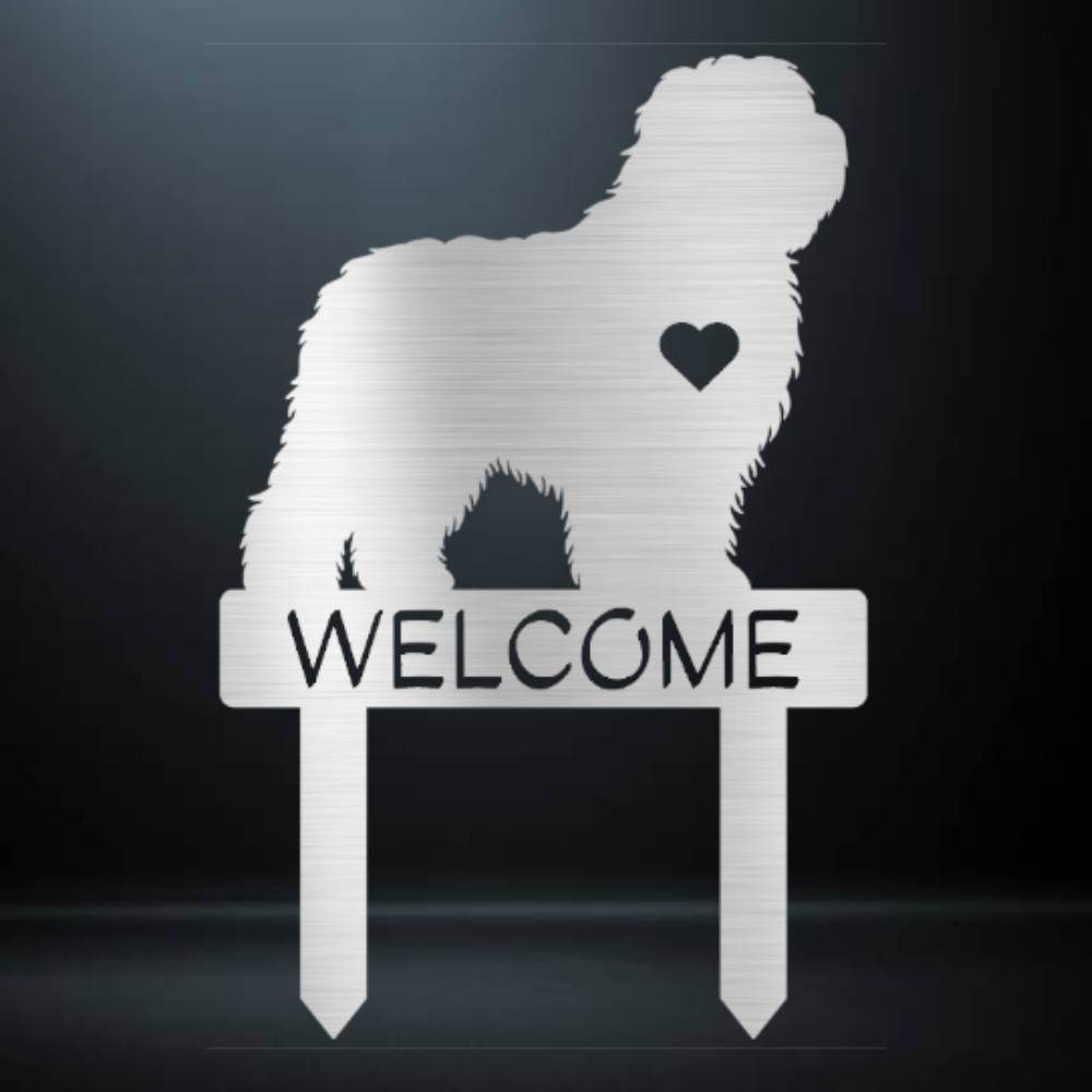Old English Sheepdog Welcome Garden Stake
