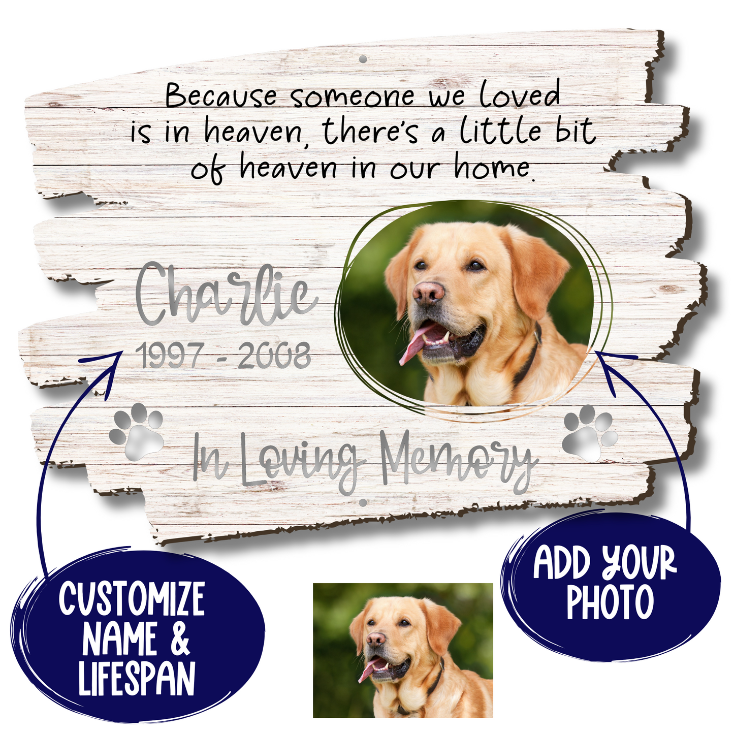 Custom "Because Someone We Loved Is In Heaven..." Pet Loss Memorial Color Infused Metal Wall Art