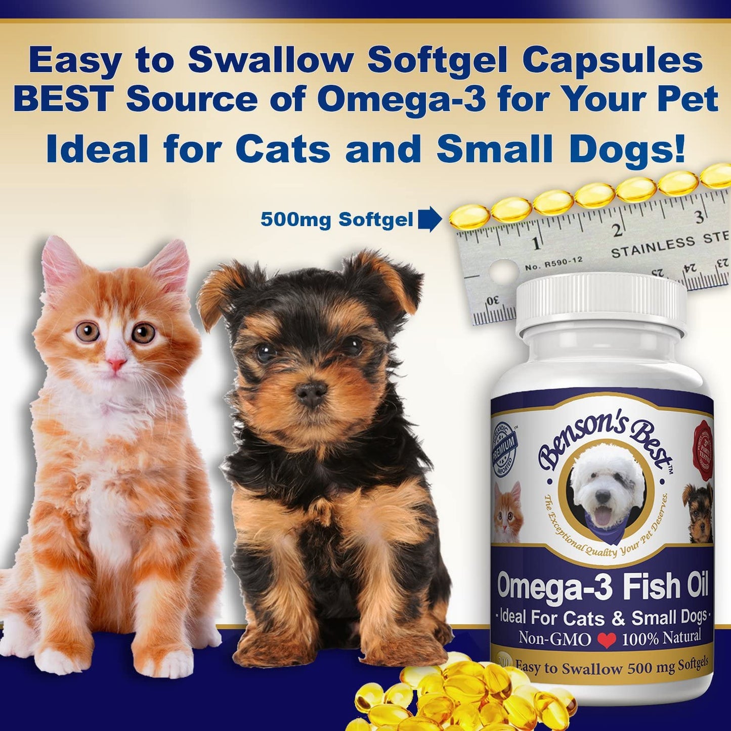 Omega-3 Fish Oil for Cats & Small Dogs - 500 mg Softgels