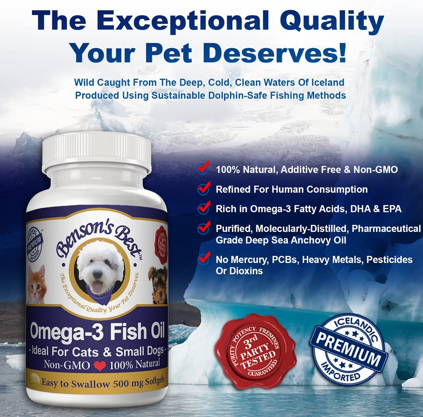 Omega-3 Fish Oil for Cats & Small Dogs - 500 mg Softgels