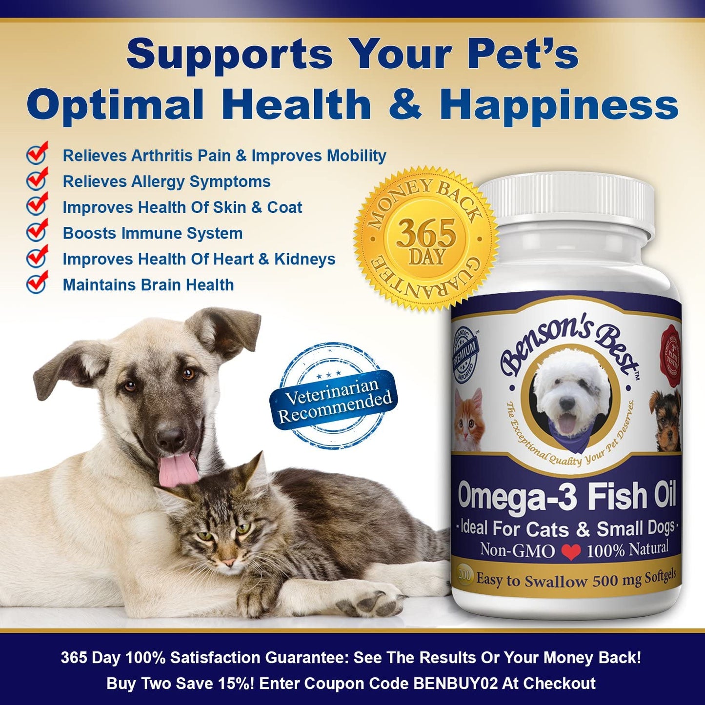 Omega-3 Fish Oil for Cats & Small Dogs - 500 mg Softgels